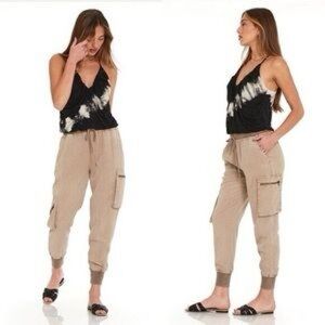 Young Fabulous & Broke XS Jupiter Jogger Utility Cargo Pants Taupe TENCEL